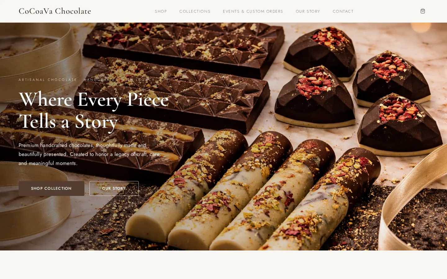 Cocoava Chocolate | Premium e-commerce and luxury gifting | desktop homepage screenshot