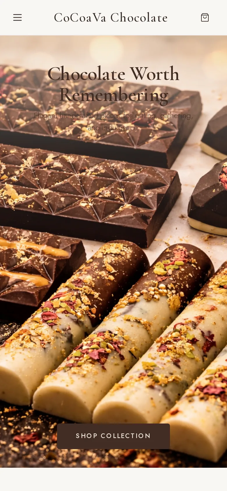Cocoava Chocolate | Premium e-commerce and luxury gifting | mobile homepage screenshot