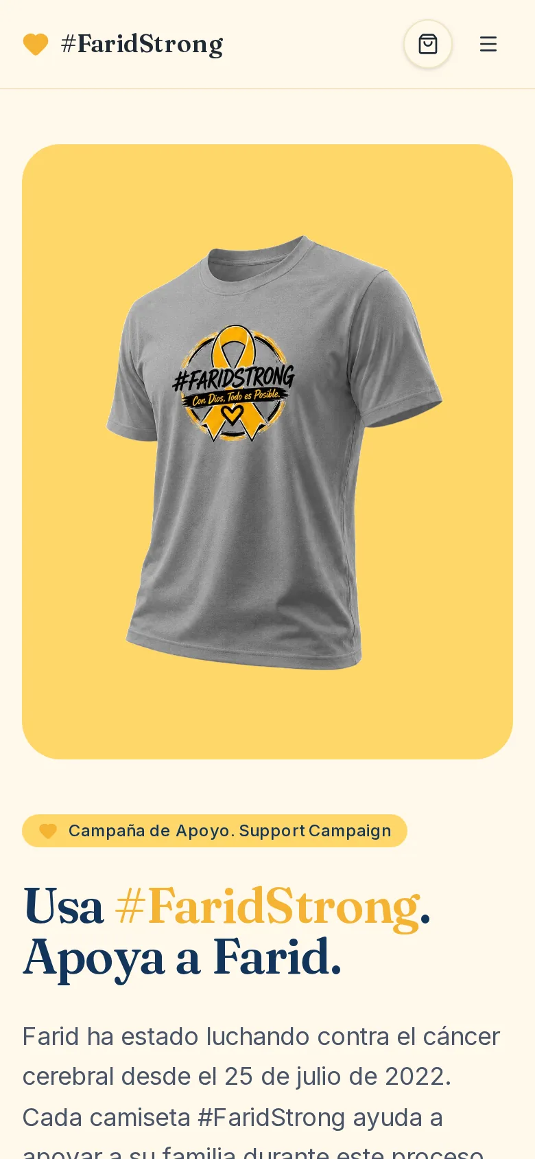 #FaridStrong | Bilingual fundraising and support campaign | mobile homepage screenshot