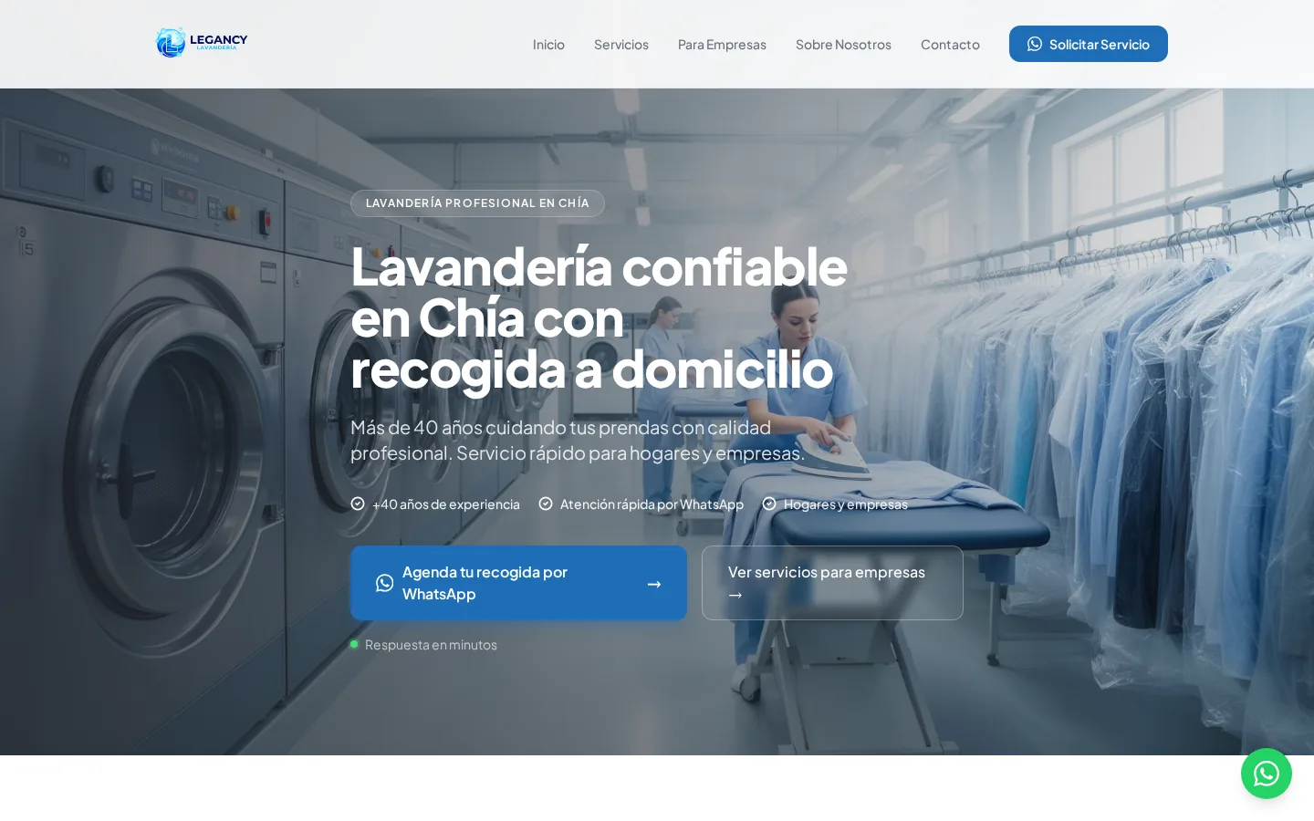 Legancy Lavanderías | Local service business and pickup/delivery | desktop homepage screenshot