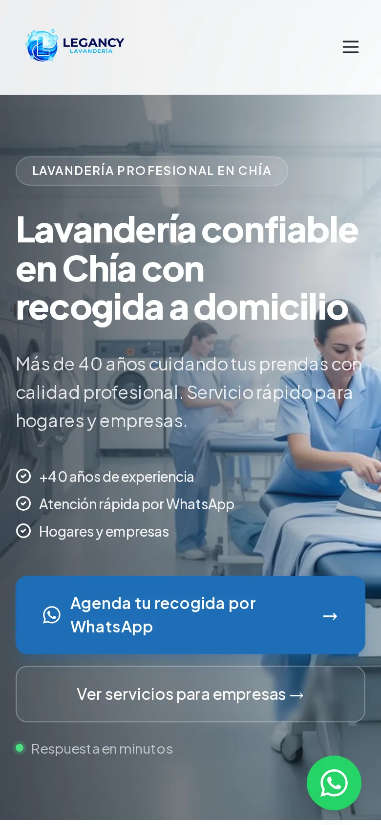 Legancy Lavanderías | Local service business and pickup/delivery | mobile homepage screenshot