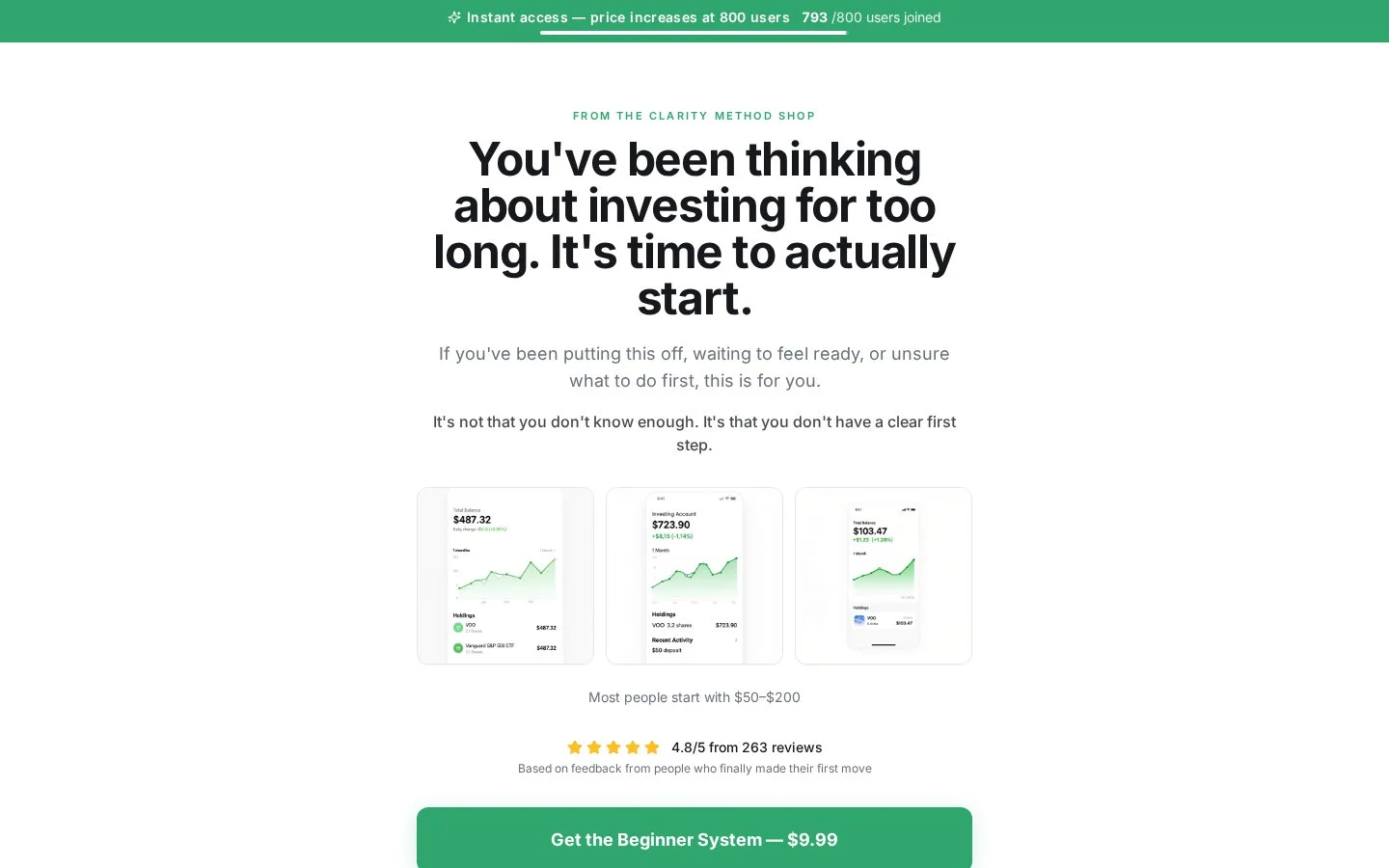 The Clarity Method | Coaching and digital product storefront | desktop homepage screenshot