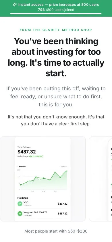 The Clarity Method | Coaching and digital product storefront | mobile homepage screenshot