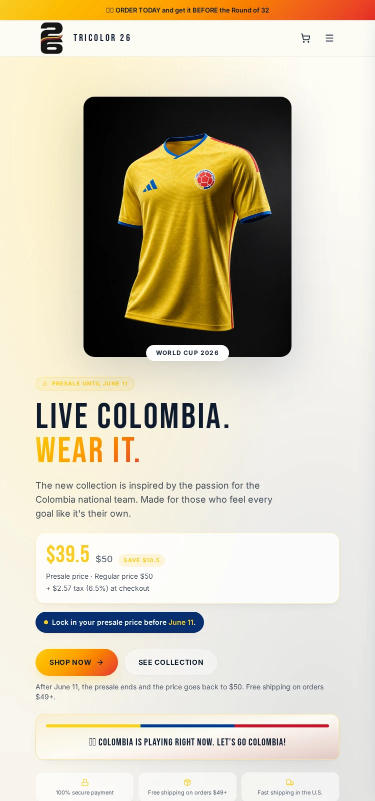 Tricolor26 | Direct-to-consumer e-commerce and campaign storytelling | mobile homepage screenshot